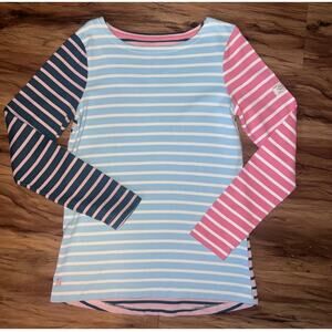 Joules Women’s Striped Long Sleeve Top Size Medium Colorblock Sleeve Tee Pink
